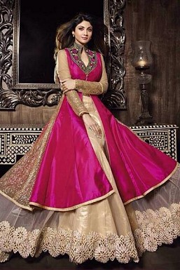 Pink Semi Stitched Silk Lehenga Suit Salwar Kameez @ Rs1236.00