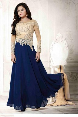 Blue Georgette Semi-stitched Salwar Suit @ Rs866.00