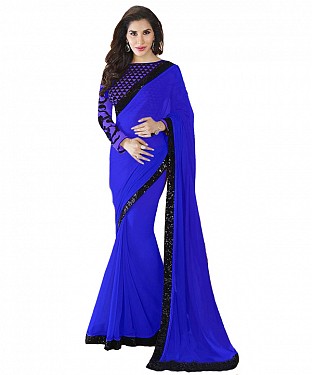 Beautiful Blue Embroidery Georgette Saree @ Rs668.00