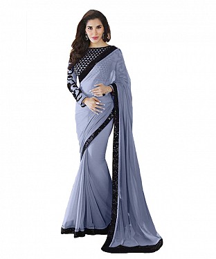 Beautiful Grey Embroidery Georgette Saree @ Rs668.00