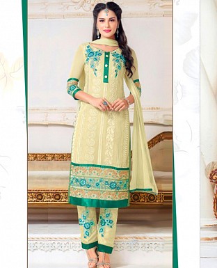 Faux Georgette Embroidered Semi Stitched Suit @ Rs1750.00