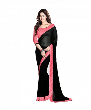 Beautiful Black Lace Work Faux Georgette Saree @ Rs557.00