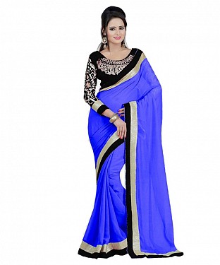 Beautiful Blue Lace Work Faux Georgette Saree @ Rs668.00