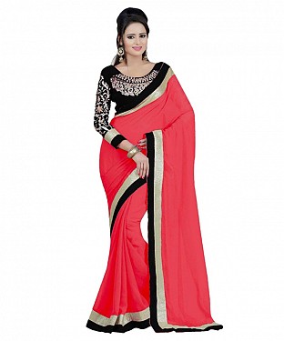 Beautiful Pink Embroidery Faux Georgette Saree @ Rs668.00