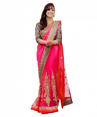 Beautiful Pink Embroidery Net Saree @ Rs773.00