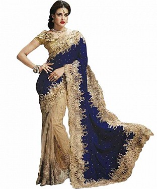 Beautiful Blue  Embroidery Net Saree @ Rs1731.00