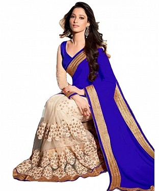 Beautiful Blue Embroidery Georgette Saree @ Rs864.00