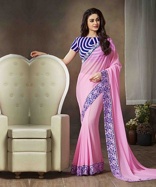 Beautiful Pink Embroidery Georgette Saree @ Rs988.00