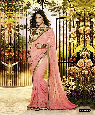Beautiful Pink Embroidery Georgette Saree @ Rs988.00
