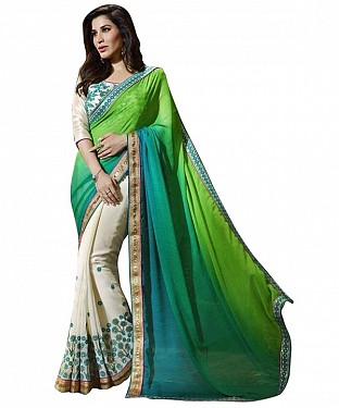 Beautiful Green Embroidery Georgette Saree @ Rs1173.00