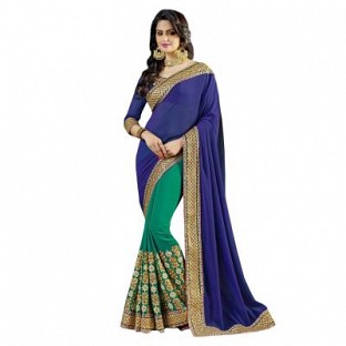 Beautiful blue Colored EMBROIDERY  Georgette saree @ Rs1175.00