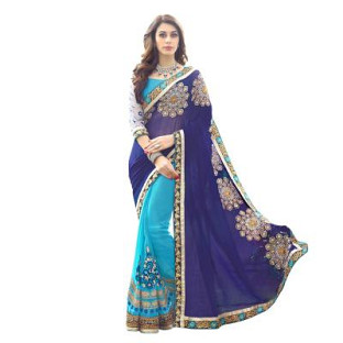 Beautiful Blue Colored EMBROIDERY  Georgette saree @ Rs1607.00
