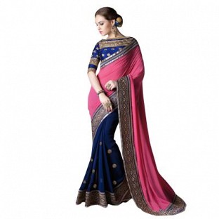 Beautiful pink Colored EMBROIDERY  Georgette saree @ Rs1051.00