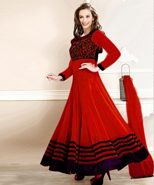 Thankar Latest Designer Heavy Red Embroidery Anarkali Suit @ Rs741.00