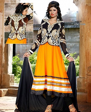 New fancy orange black Anarkali Suit @ Rs1144.00