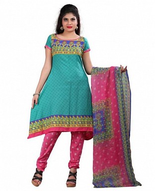 Firozi and Pink Crepe Printed Dress Materials @ Rs370.00