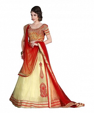 Multicolor Net Embroidered Unstiched Lehenga Choli And Dupatta set @ Rs2842.00