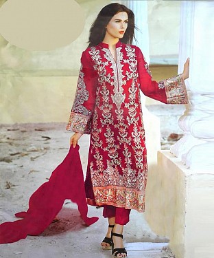 RED GEORGETTE STRAIGHT SUIT @ Rs2100.00