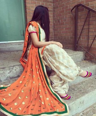 Lady Fashion Villa white & orange designer salwar suit @ Rs742.00