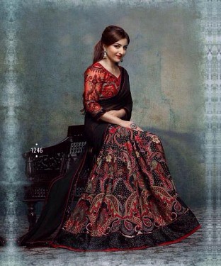 Lady Fashion Villa red designer sarees @ Rs1445.00