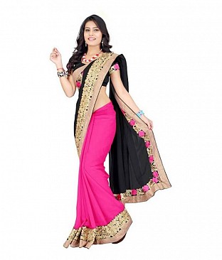 Black and Pink Embroidered Bollywwod Georgette Saree @ Rs864.00