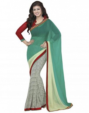 Beautiful Green Printed,lace Work Georgette Saree @ Rs680.00