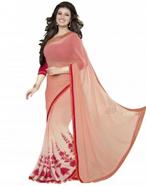 Beautiful Light Pink Printed,lace Work Georgette Saree @ Rs680.00