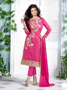 Lovely Pink Floral Embroidery Cotton salwar suit @ Rs557.00