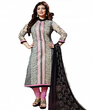 Designer Semi stitched Cotton embroidered long straight suit @ Rs1422.00