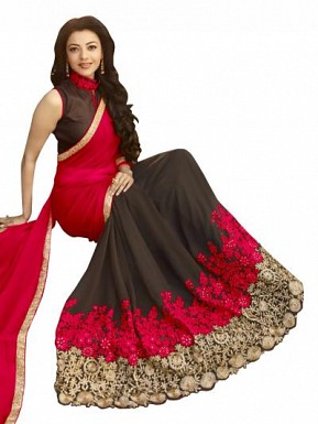 Fashion Fiza Red Color Embroidered Georgette Saree @ Rs1235.00