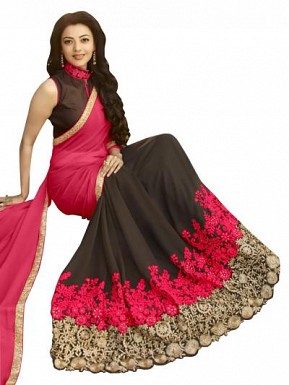 Fashion Fiza Pink Color Embroidered Georgette Saree @ Rs1235.00
