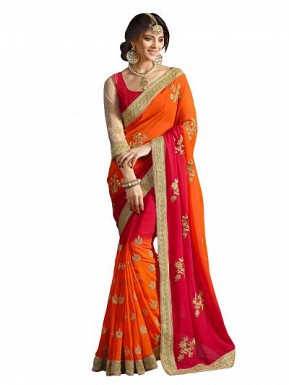 Fashion Fiza Red Color Embroidered Georgette Saree @ Rs1359.00
