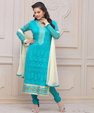 Designer Sky Blue Chiffon Dress Material @ Rs926.00