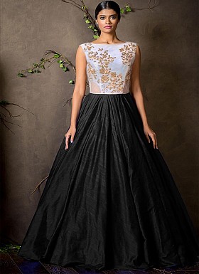 New White & Black Colour Floor Touch Semi Stitched Designer Gown @ Rs1360.00