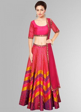 Pink Leheriya Style Navratri Special Semi Stitched Lehenga Choli @ Rs1669.00