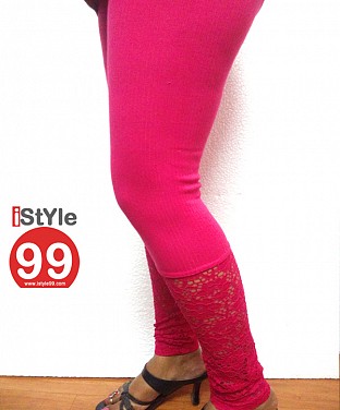 Stretchable Lace/Net Bottom Leggings - Magenta @ Rs360.00