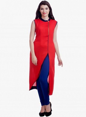 Fancy Beautiful Red Colour Designer Stitched Cotton Kurti @ Rs617.00