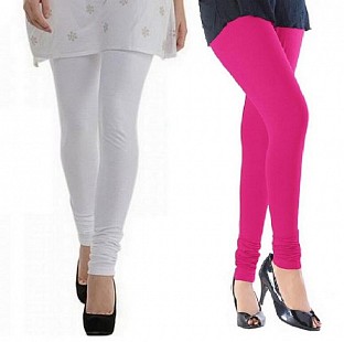 Cotton White and Pink Color Leggings Combo @ Rs407.00