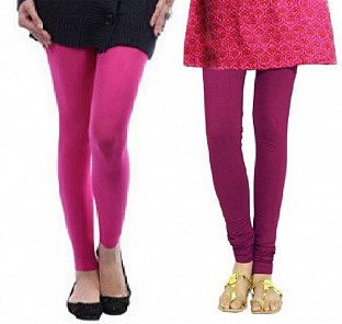Cotton Pink and Dark Pink Color Leggings Combo @ Rs407.00