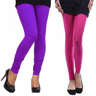Cotton Pink and Purple Color Leggings Combo @ Rs407.00