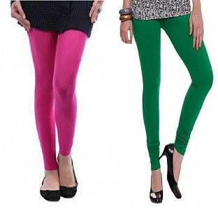 Cotton Pink and Dark Green Color Leggings Combo @ Rs407.00
