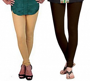 Cotton Biege and Dark Brown Color Leggings Combo @ Rs407.00