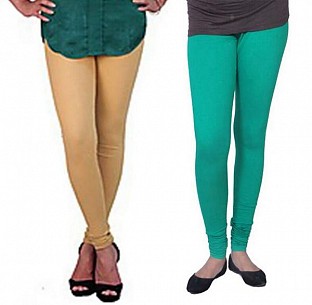 Cotton Biege and Ramr Green Color Leggings Combo @ Rs407.00