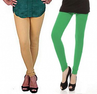 Cotton Biege and Green Color Leggings Combo @ Rs407.00