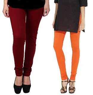 Cotton Brown and Orange Color Leggings Combo @ Rs407.00