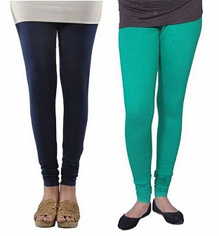 Cotton Dark Blue and Rama Green Color Leggings Combo @ Rs407.00