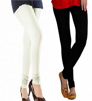 Cotton Off White and Black Color Leggings Combo @ Rs407.00