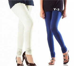Cotton Off White and Blue Color Leggings Combo @ Rs407.00