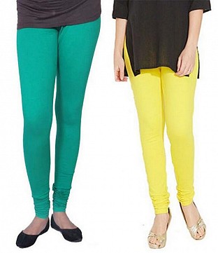 Cotton Rama Green and Light Yellow Color Leggings Combo @ Rs407.00