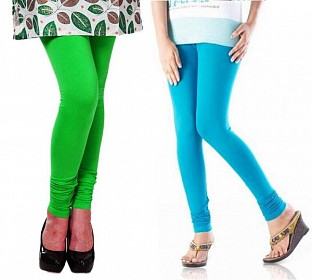 Cotton Sky Blue and Light Green  Color Leggings Combo @ Rs407.00